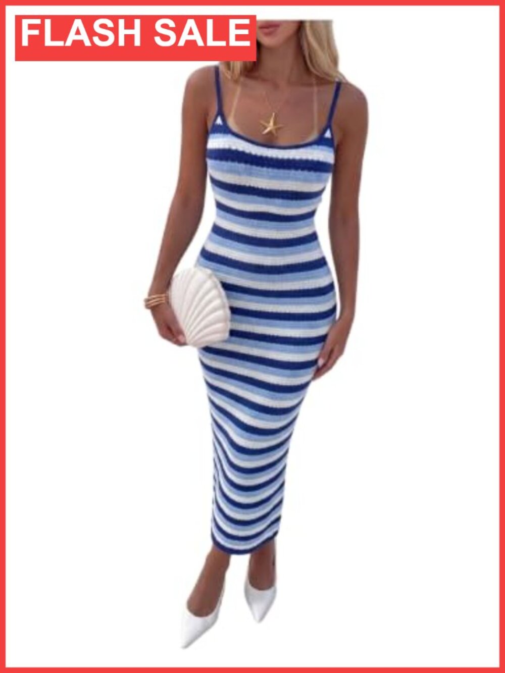 Striped Knit Cami Dress Bodycon Scoop Neck Sleeveless Long Dress